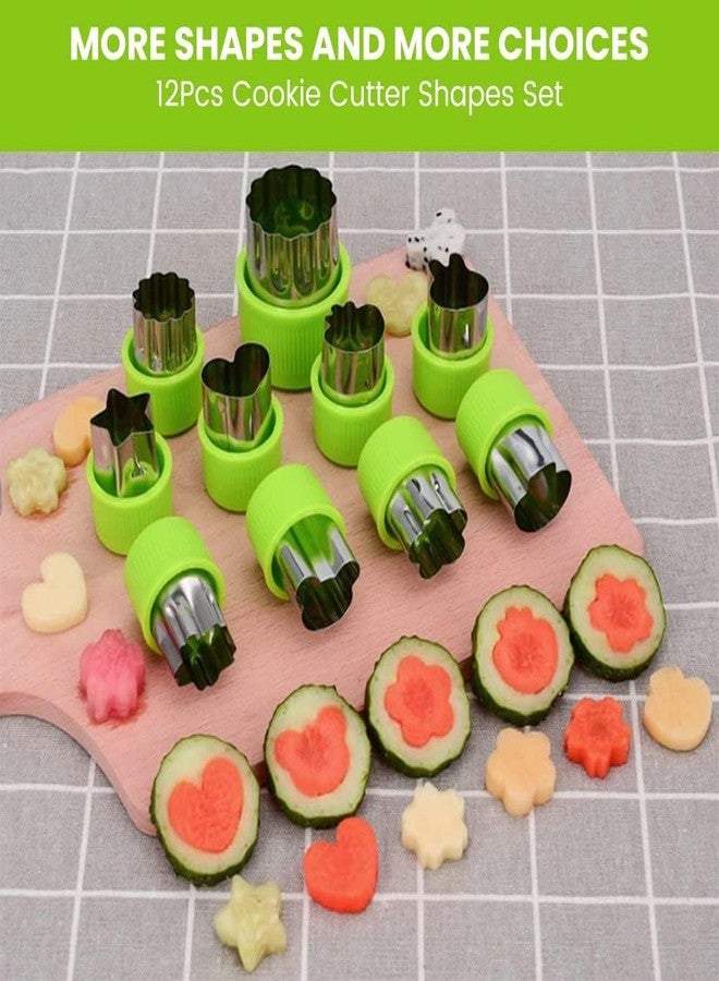 CLOSAL® 12 Pic Fruit Vegetable Cutter Shapes Set || Stainless Steel Vegetable Fruit Cutter Shapes Embossing Mold for Kid || Cookie Cutter Decorative Food for Kids (Green) - Image 2