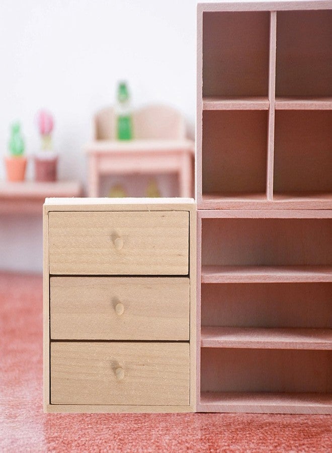 ifundom Mini Doll House Bookcase Playset Accessories - Miniature Wood Bookshelf & Cabinet Living Room Unit - Image 3