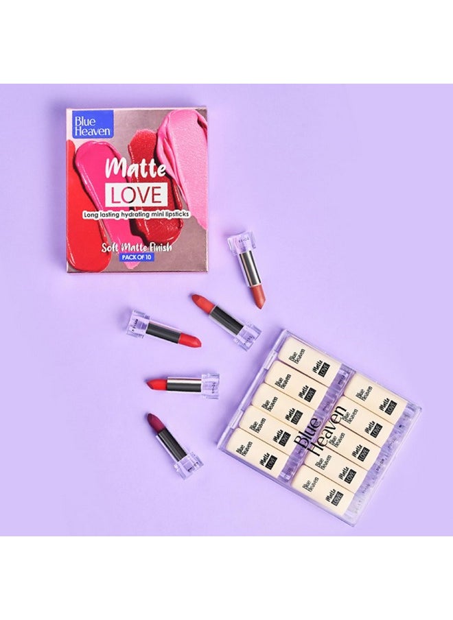 Blue Heaven - Matte Love Mini Lipsticks Pack Of 10 | Long Lasting, Hydrating & Moisturizing Mini Roll On Lipsticks For Women | Soft-Matte Finish | 13G - Image 1
