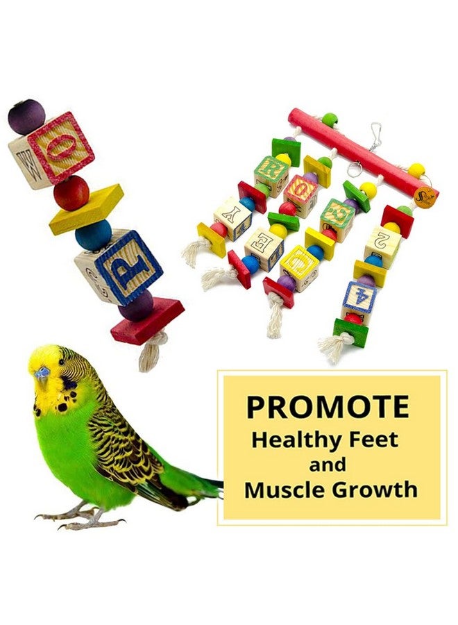 سايج سكوير كتل الأبجدية الملونة، سلم التسلق، حبل قطني، كتل خشبية طبيعية لعبة للكوكاتو، الكوكتيل، البادجي، الببغاء، الحسون، الجافا. - Image 4