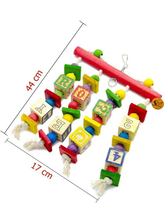 سايج سكوير كتل الأبجدية الملونة، سلم التسلق، حبل قطني، كتل خشبية طبيعية لعبة للكوكاتو، الكوكتيل، البادجي، الببغاء، الحسون، الجافا. - Image 3