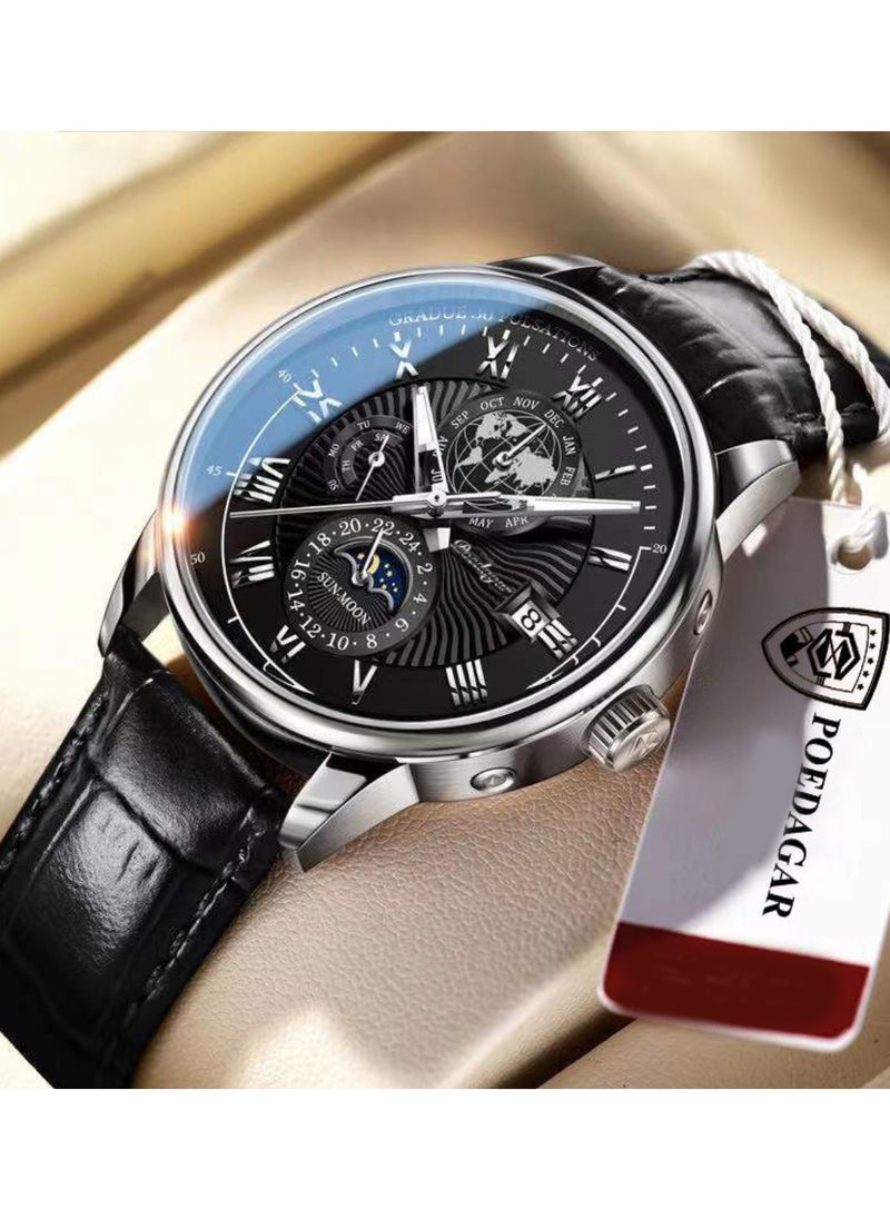 POEDAGAR Man Watch,Waterproof Luminous Classic Leather Watch For Man 40mm  - Image 1