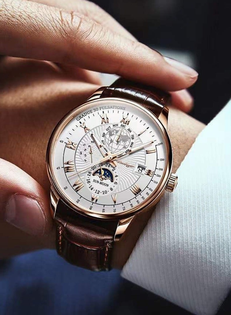 پوداجار ساعة رجالية، ساعة جلدية كلاسيكية مضيئة مقاومة للماء للرجال 40 مم - Image 4