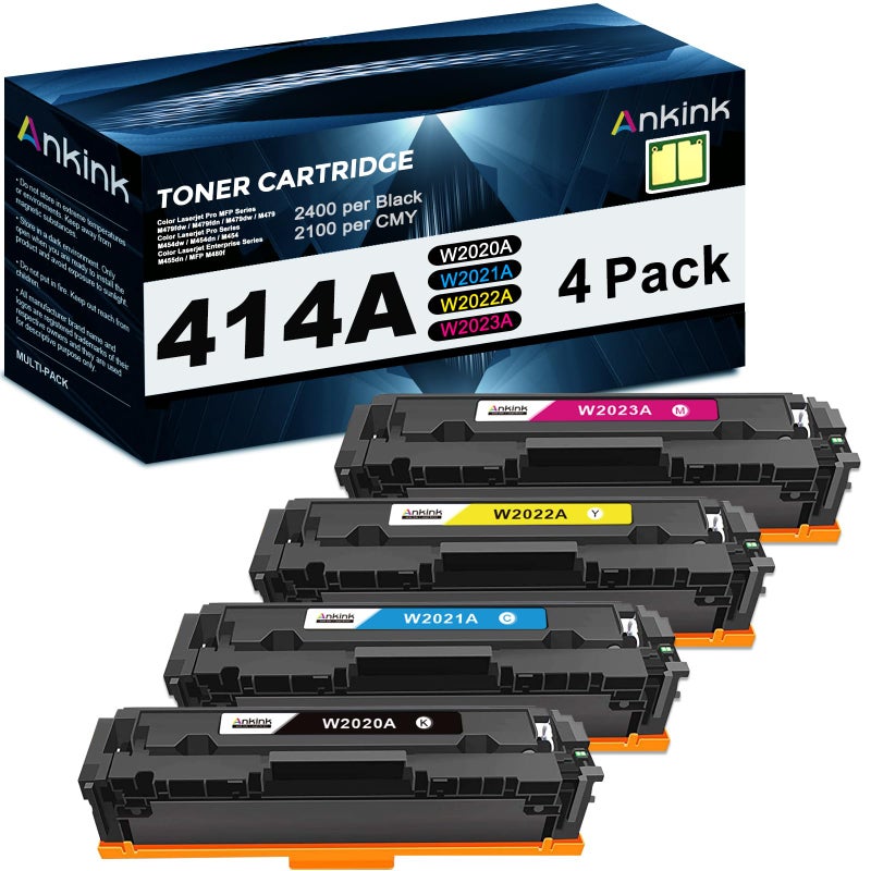 Ankink Compatible Toner Cartridge Replacement for HP 414A 414Xwith chipBlack Cyan Yellow Magenta4Packfor Color Laserjet Pro MFP M479fdw M479fdn M454dw M454dn M479dwEnterprise M455dn M480f hp404a