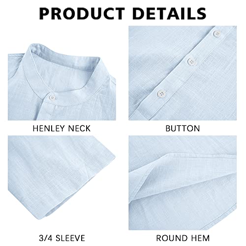 Ryannology Mens Linen Shirts Henley 3/4 Sleeve Casual Cotton T-Shirt Regular-Fit Lightweight Beach Yoga Tunic Tops - Image 2