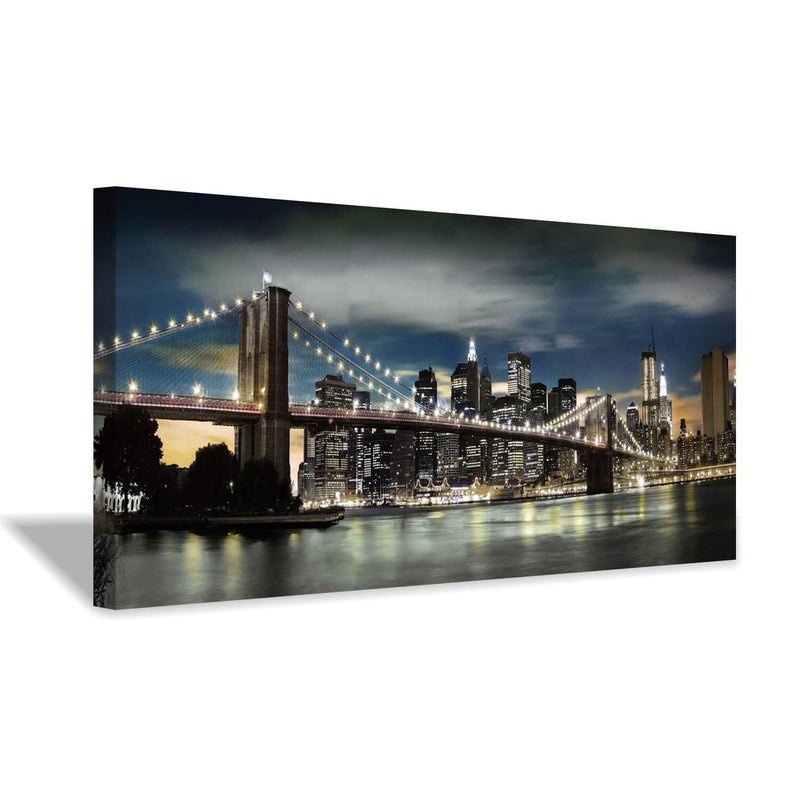 Hardy Gallery Brooklyn Bridge Canvas Wall Art Skylines Reflections in New York Artwork for Office Living Rooms40x20  - Image 1