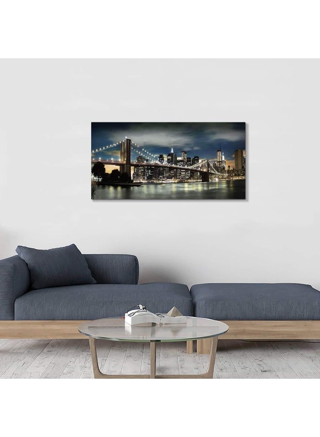 Hardy Gallery Brooklyn Bridge Canvas Wall Art Skylines Reflections in New York Artwork for Office Living Rooms40x20  - Image 2