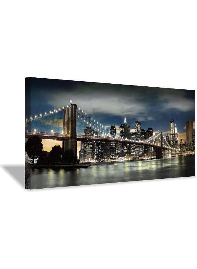 Hardy Gallery Brooklyn Bridge Canvas Wall Art Skylines Reflections in New York Artwork for Office Living Rooms40x20  - Image 3