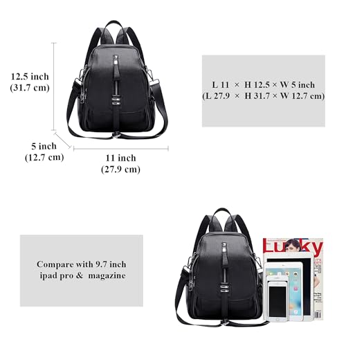 ALTOSY Genuine Leather Backpack Purse for Women Convertible Shoulder Bag with Buckle Flap (S85 Black) - Image 5
