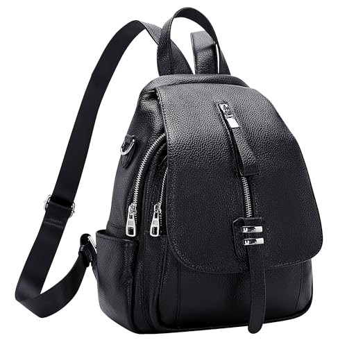 ALTOSY Genuine Leather Backpack Purse for Women Convertible Shoulder Bag with Buckle Flap (S85 Black) - Image 2