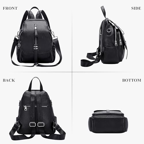 ALTOSY Genuine Leather Backpack Purse for Women Convertible Shoulder Bag with Buckle Flap (S85 Black) - Image 4