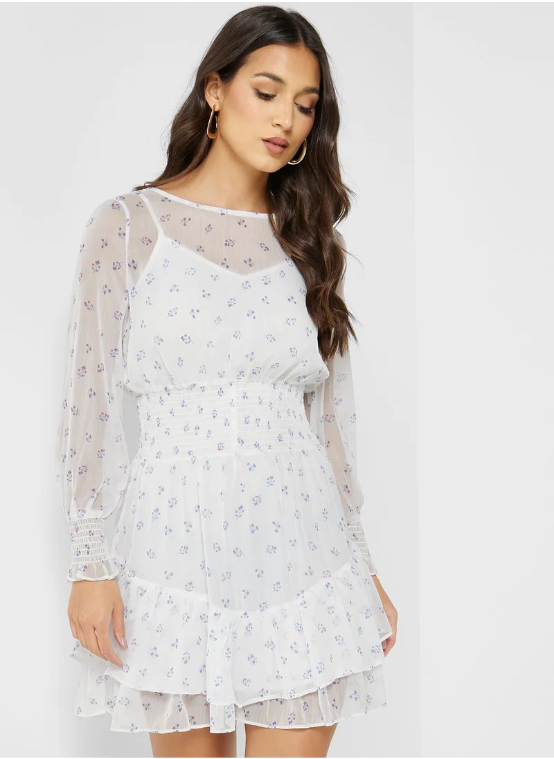 French Connection Ruched Waist Ruffle Hem Dress