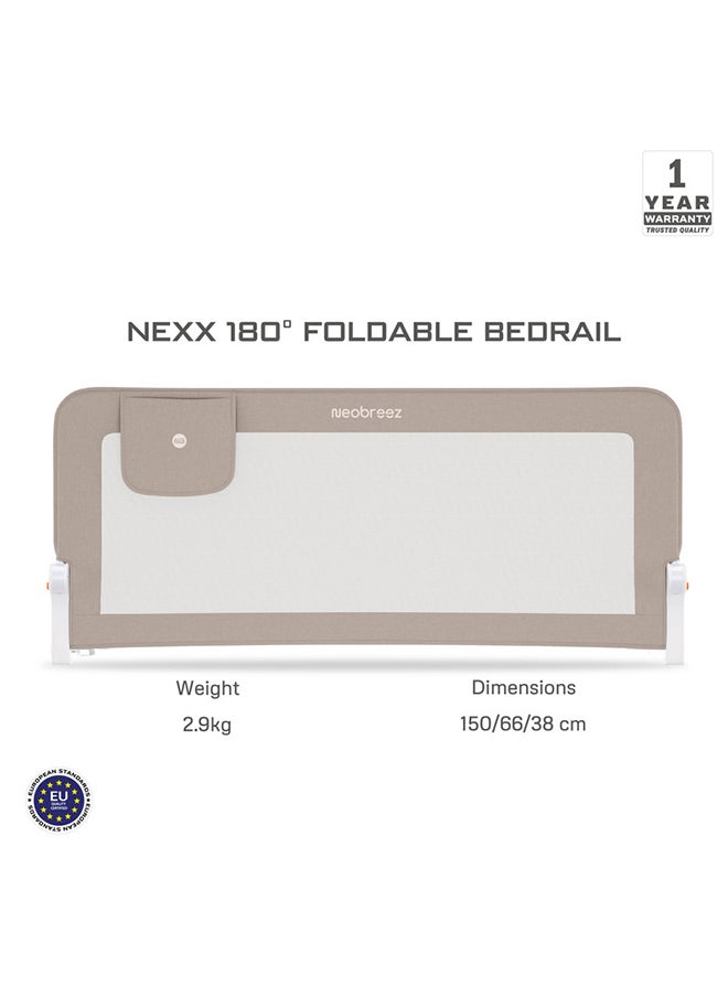 neobreez NEXX Baby Toddler Bed Fall Protection Gate Rail,  Foldable 180°| Adjustable  And  Portable Bed Safety Barrier for Flat Bed Bases Up to King Size Mattress,  150 x 66 cm | Bed Side Bedrail with Pocket  - Image 2