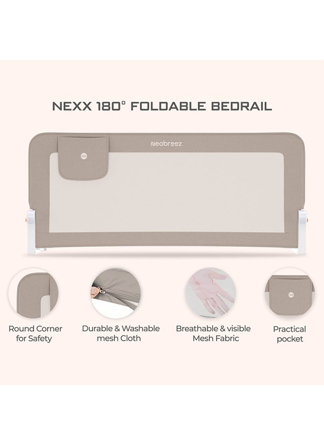 neobreez NEXX Baby Toddler Bed Fall Protection Gate Rail,  Foldable 180°| Adjustable  And  Portable Bed Safety Barrier for Flat Bed Bases Up to King Size Mattress,  150 x 66 cm | Bed Side Bedrail with Pocket  - Image 3