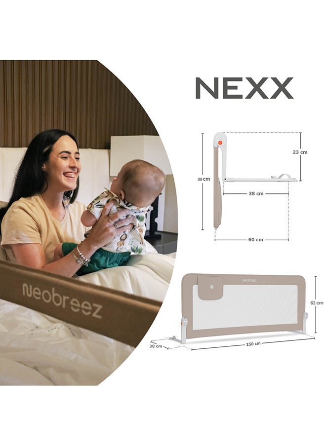 neobreez NEXX Baby Toddler Bed Fall Protection Gate Rail,  Foldable 180°| Adjustable  And  Portable Bed Safety Barrier for Flat Bed Bases Up to King Size Mattress,  150 x 66 cm | Bed Side Bedrail with Pocket  - Image 5