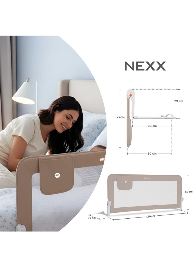 neobreez NEXX Baby Toddler Bed Fall Protection Gate Rail,   Foldable 180°| Adjustable  And  Portable Bed Safety Barrier for Flat Bed Bases Up to King Size Mattress,   150 x 66 cm | Bed Side Bedrail with Pocket - Image 3