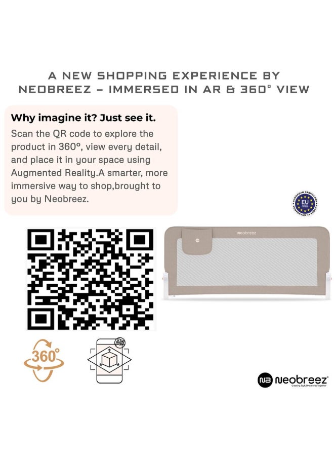 neobreez NEXX Baby Toddler Bed Fall Protection Gate Rail,   Foldable 180°| Adjustable  And  Portable Bed Safety Barrier for Flat Bed Bases Up to King Size Mattress,   150 x 66 cm | Bed Side Bedrail with Pocket - Image 2