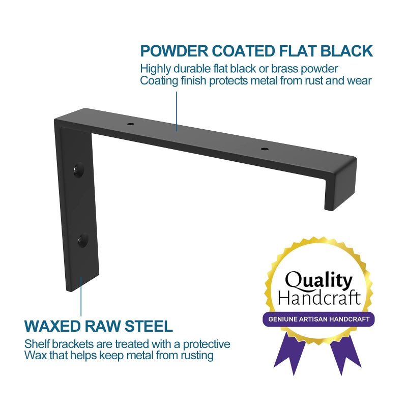 WEKIS 12 Inch Heavy Duty Floating Shelf Bracket, Wall Mounting Industrial Black Shelf Brackets, 1/5 Inch Thick Iron Metal Brackets for Shelves 6 Packs - Image 5