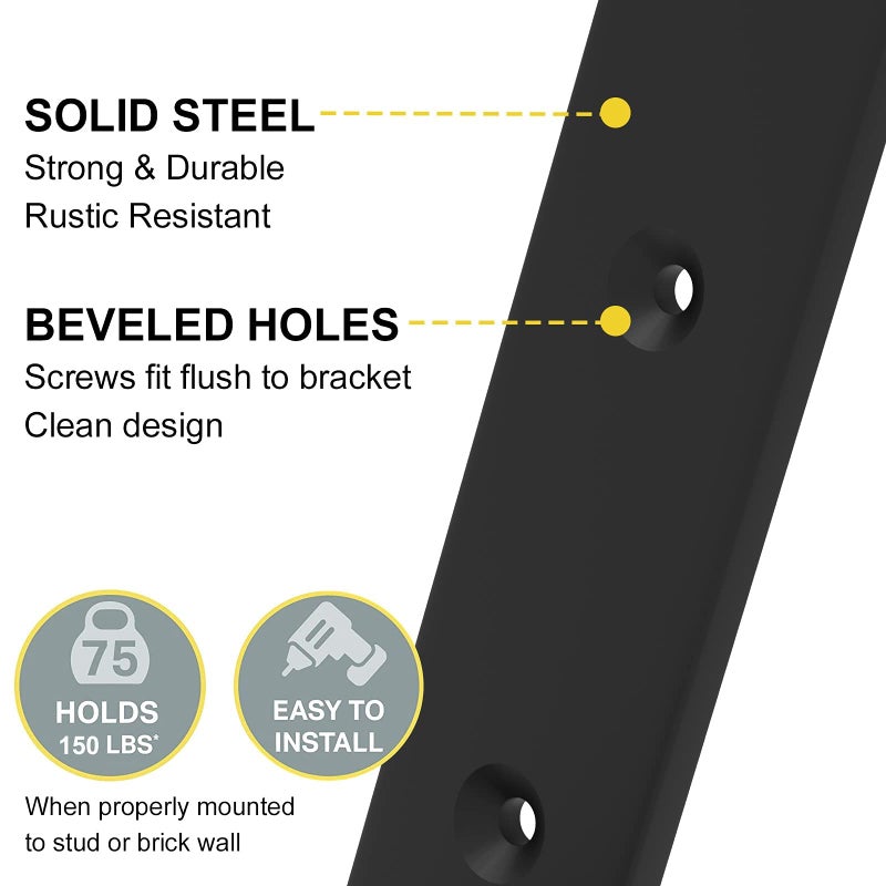 WEKIS 12 Inch Heavy Duty Floating Shelf Bracket, Wall Mounting Industrial Black Shelf Brackets, 1/5 Inch Thick Iron Metal Brackets for Shelves 6 Packs - Image 4