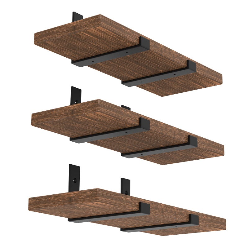 WEKIS 12 Inch Heavy Duty Floating Shelf Bracket, Wall Mounting Industrial Black Shelf Brackets, 1/5 Inch Thick Iron Metal Brackets for Shelves 6 Packs - Image 1