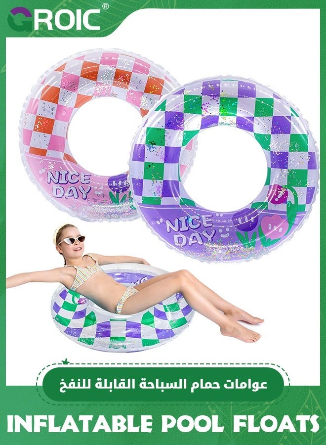 GROIC 2 Pack Inflatable Pool Floats for Kids, Glitter Swim Rings Girls Boys Tubes Toy, Ring Toys Summer Beach Swimming Party Supplies, 22.8 Inch Outer Diameter - Image 1