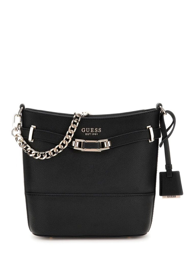 جس Guess Textured Faux-Leather Bucket Bag – Sleek Black - Image 1