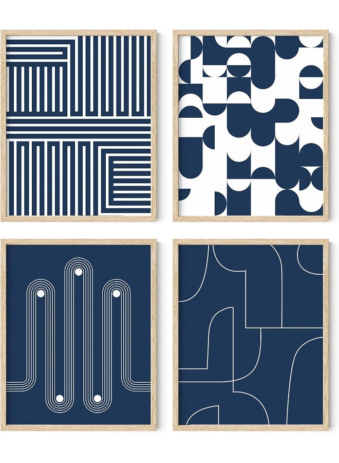 Home Trove Abstract Wall Art Set Of 4 Navy Blue And White Prints, Modern Abstract Art, Aesthetic Blue Posters For Walls (Unframed, 8X10) - Image 1
