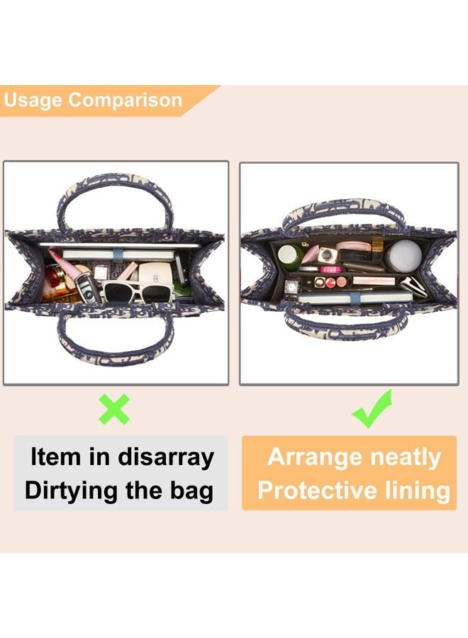 Doxo Purse Organizer Insert, Felt Bag in Bag with Zipper, Perfect for ONTHEGO MM 35 & Medium D Book Tote (Black-With Cover, L) - Image 3