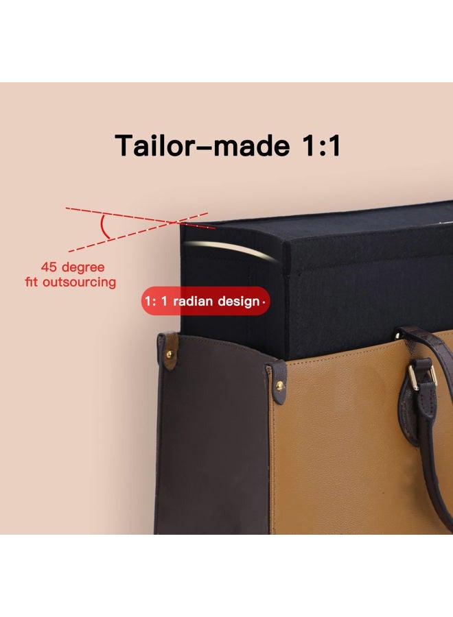 Doxo Purse Organizer Insert, Felt Bag in Bag with Zipper, Perfect for ONTHEGO MM 35 & Medium D Book Tote (Black-With Cover, L) - Image 5