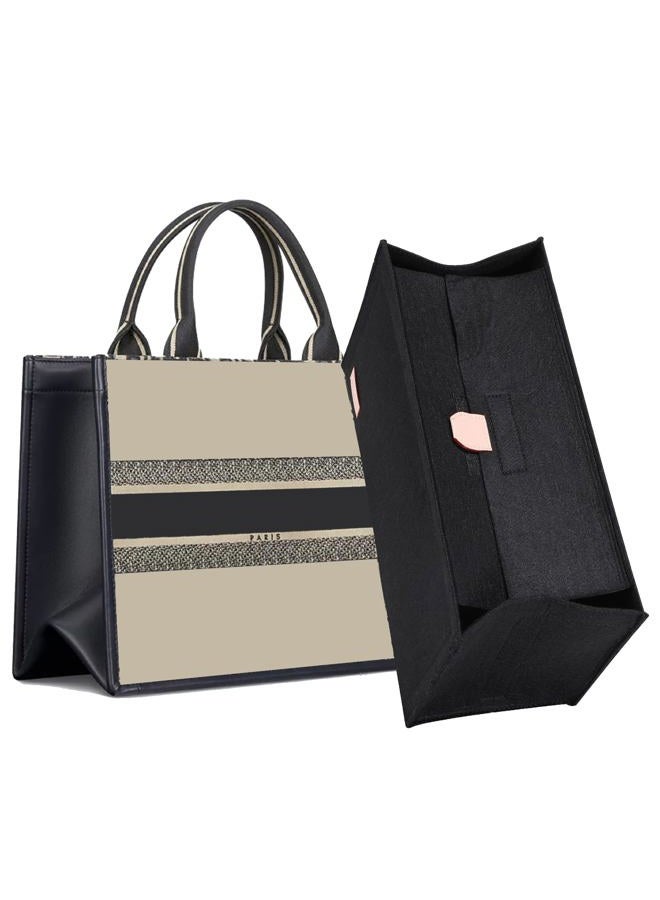 Doxo Purse Organizer Insert, Felt Bag in Bag with Zipper, Perfect for ONTHEGO MM 35 & Medium D Book Tote (Black-With Cover, L) - Image 1
