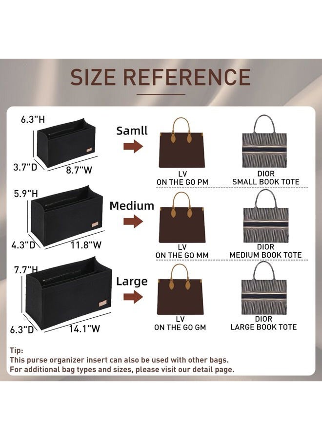 Doxo Purse Organizer Insert, Felt Bag in Bag with Zipper, Perfect for ONTHEGO MM 35 & Medium D Book Tote (Black-With Cover, L) - Image 2