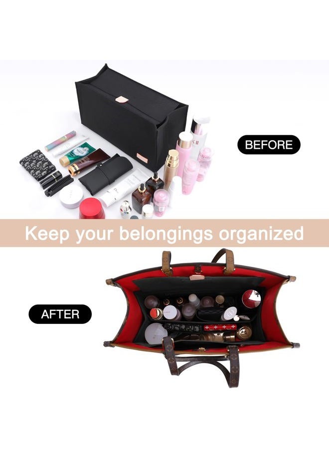 Doxo Purse Organizer Insert, Felt Bag in Bag with Zipper, Perfect for ONTHEGO MM 35 & Medium D Book Tote (Black-With Cover, L) - Image 4
