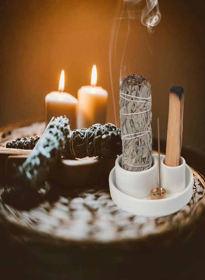 Fancy Lemon 4 in 1 Incense Holder, Ceramic Incense Stick and Palo Santo Holder,Sage Holder for Burning- 4.25" Ceramic Ash Catcher Tray for Meditation and Yoga Room (White) - Image 4
