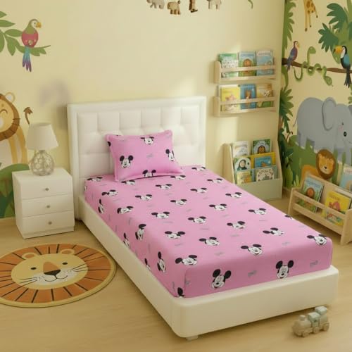 Filymore Mickey Mouse Single Bedsheet for Kids Cute Pink Colour for Girls Room Cartoon Bedsheet Made with Microfiber (Size 60 X 90 Inches) 1 Bedsheet with 1 Pillow Cover (Color-Pink) - Image 1