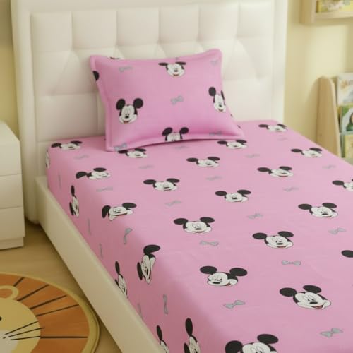 Filymore Mickey Mouse Single Bedsheet for Kids Cute Pink Colour for Girls Room Cartoon Bedsheet Made with Microfiber (Size 60 X 90 Inches) 1 Bedsheet with 1 Pillow Cover (Color-Pink) - Image 2