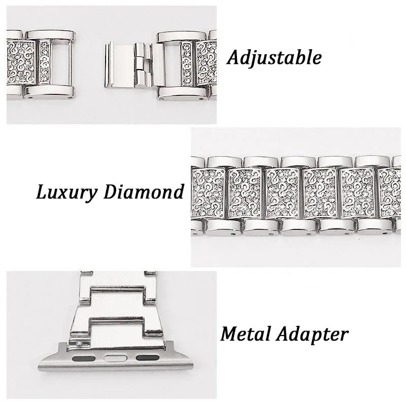 Bluejw Women's Luxury Diamond Bracelet Strap for Apple Watch 38mm 42mm – Adjustable Stainless Steel Replacement Watch Band - Image 4
