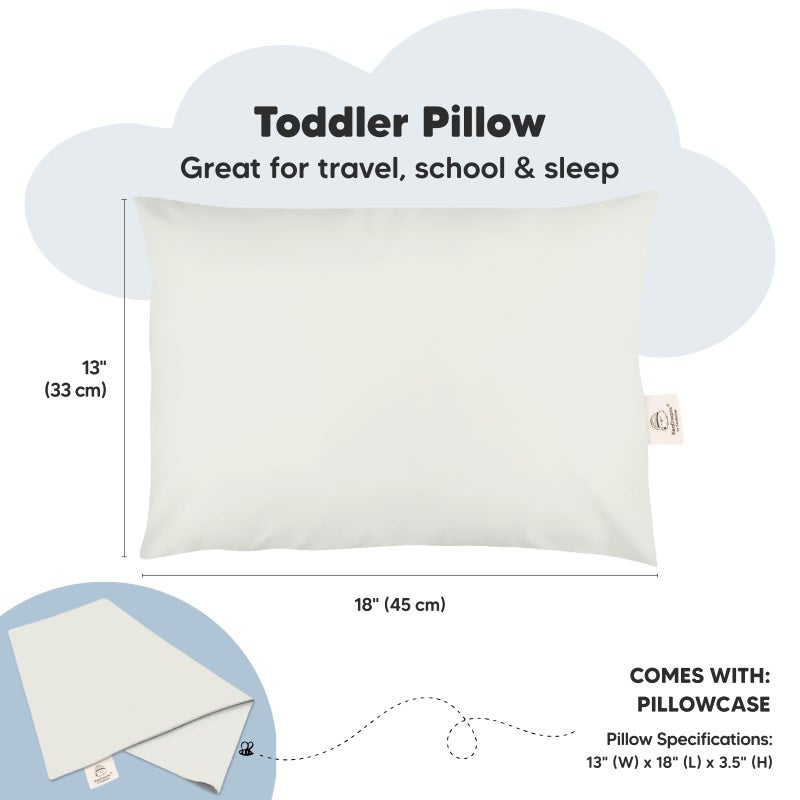 KeaBabies Toddler Pillow with Pillowcase - 13x18 My Little Dreamy Kids Travel Bed Pillows for Sleeping, Organic Cotton Small Pillowcase, Soft & Breathable, Machine Washable, Toddlers 2-5 Years Old (Pearl Gray) - Image 3