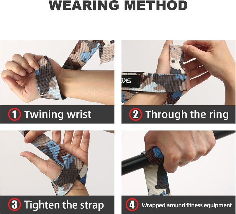 SKDK Lifting Straps Deadlift Gym Wrist Straps Weightlifting with Neoprene Cushioned Wrist Padded and Anti-Skid Silicone - for Weightlifting, Bodybuilding - Camo Blue - Image 3