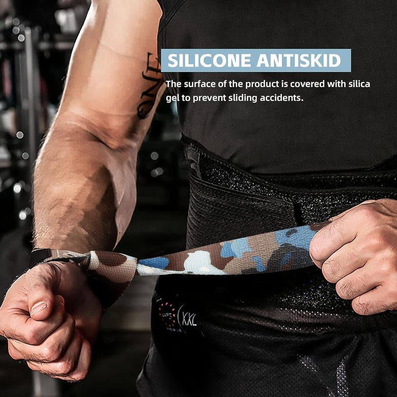 SKDK Lifting Straps Deadlift Gym Wrist Straps Weightlifting with Neoprene Cushioned Wrist Padded and Anti-Skid Silicone - for Weightlifting, Bodybuilding - Camo Blue - Image 5