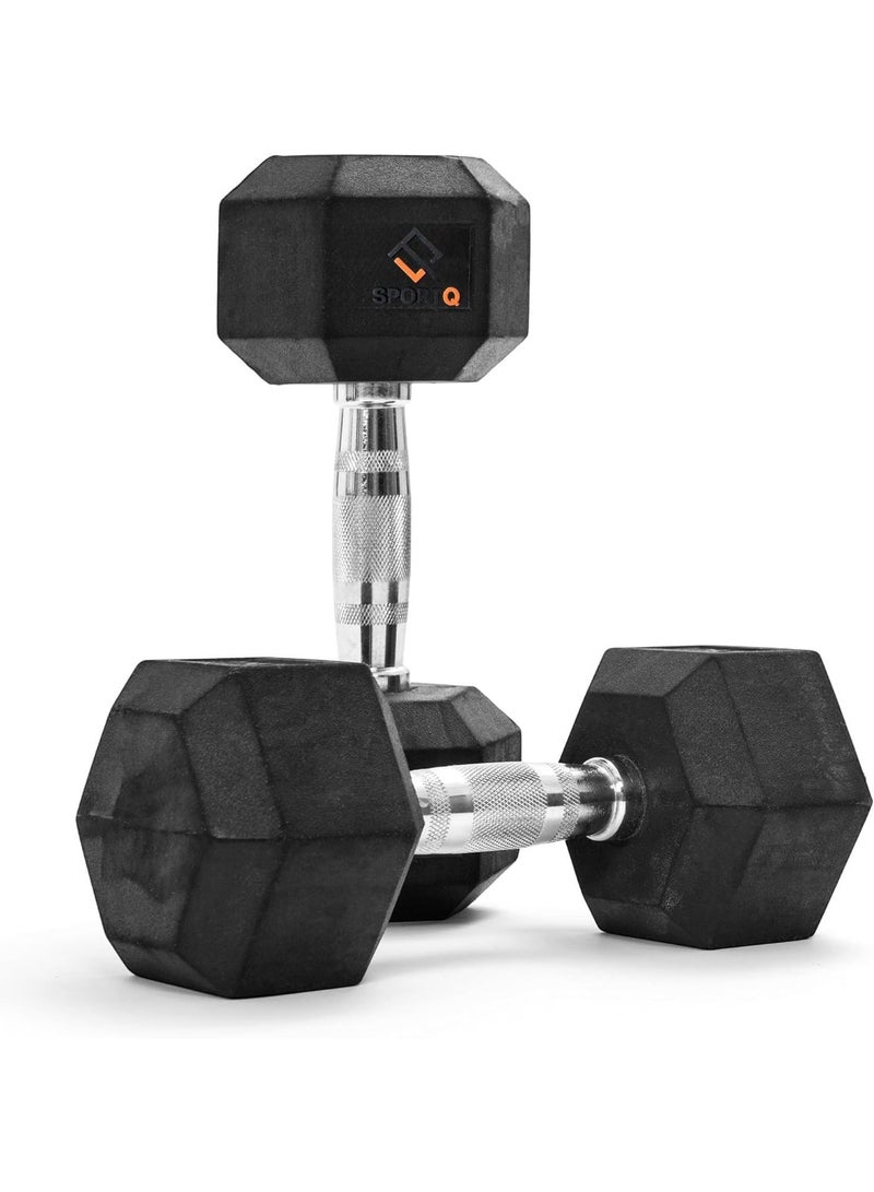 SportQ Pair of Professional Rubber Hex Dumbbells – Hex Dumbbell for Gym & Home Workouts – Non-Slip Steel Handle – Multiple Weights for Muscle Building, Strength & Cardio Training - Image 1