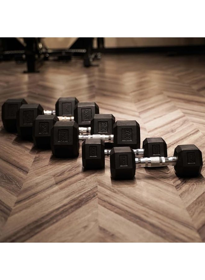 SportQ Pair of Professional Rubber Hex Dumbbells – Hex Dumbbell for Gym & Home Workouts – Non-Slip Steel Handle – Multiple Weights for Muscle Building, Strength & Cardio Training - Image 4
