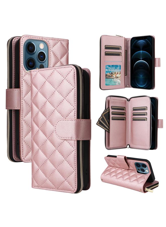 Zaboon Case For iPhone 12 Pro Max Crossbody Rhombic Zipper Tower Buckle Leather Phone Case with Lanyard - Image 1