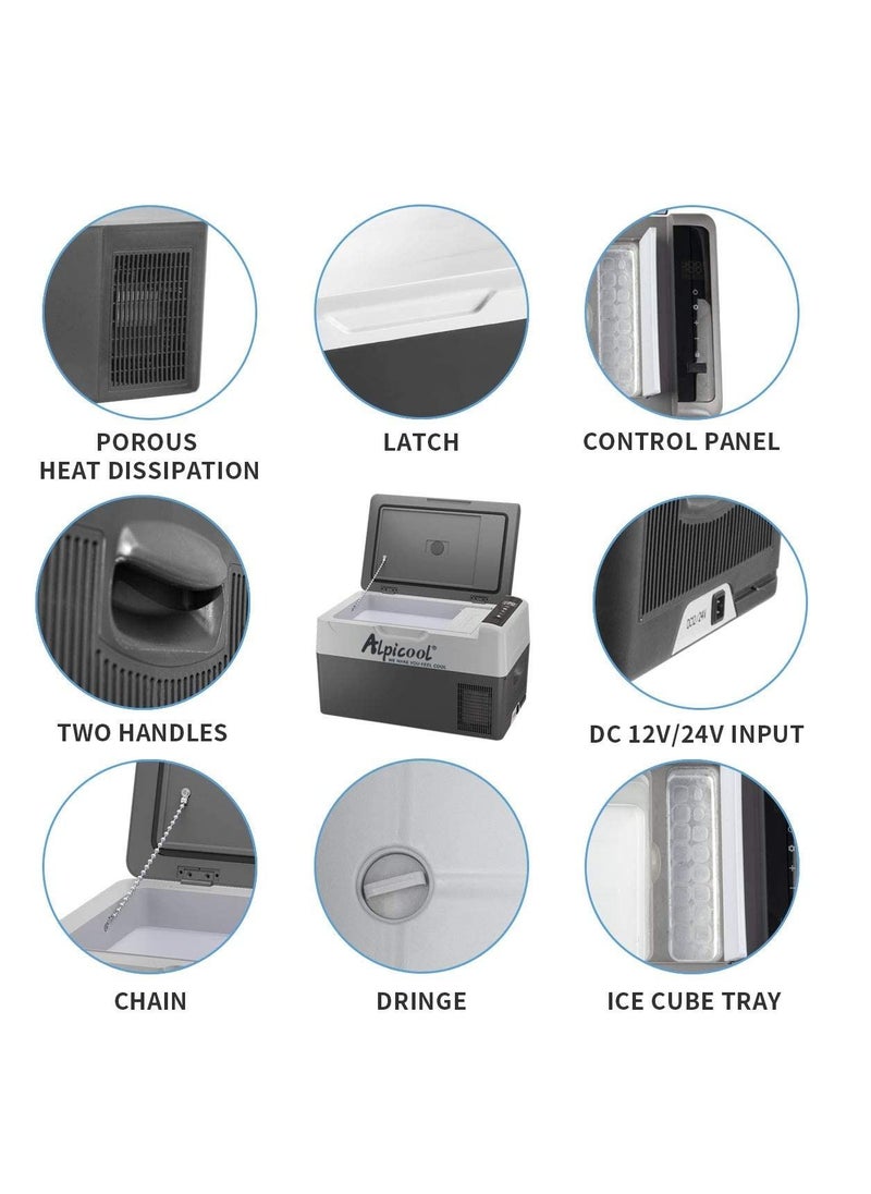 Alpicool - Car Fridge 22 Litre Mini Fridge 12/24v Car Refrigerator Portable Camping Fridge Freezer Truck Electric Cool Box for Campervan RV Boat Travel Picnic,-20℃ to 20 ℃/Low Consumption - Image 1