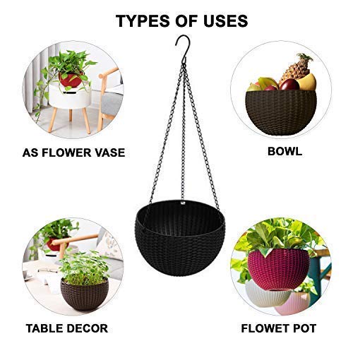 Bianco Round Rattan Woven Hanging Planters with Hanging Chain, Hanging Pots for Plants Balcony (Multicolored, Set of 5, 7.1x4.8 Inch) - Image 3