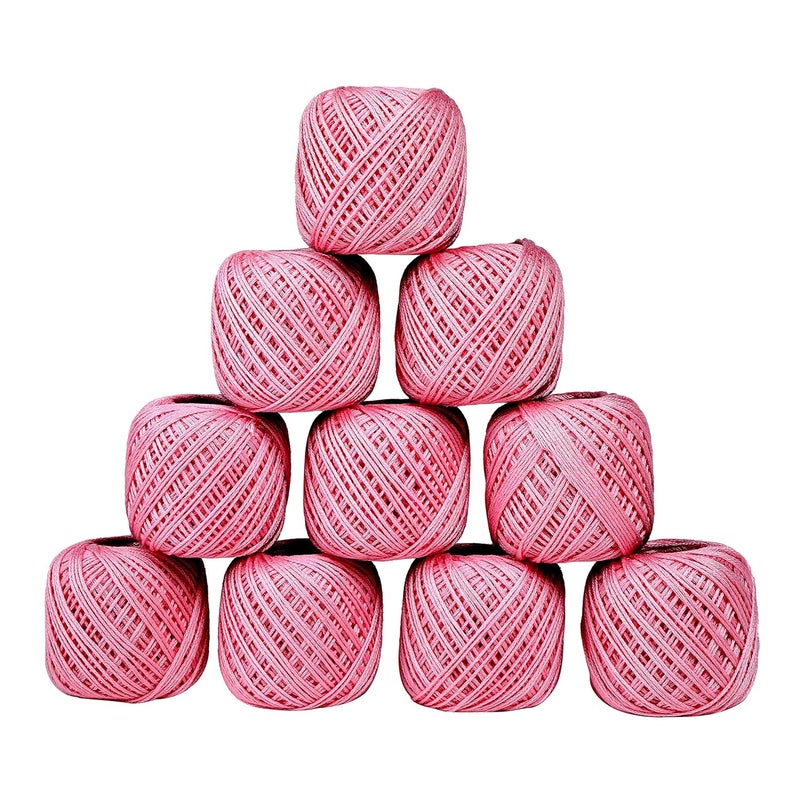 CORIOX Crochet Thread Set Of 10 Ball Crochet Cotton Thread Yarn For Knitting And Craft Making. Size 20 Gram 55 To 60 Mtr Approx (Light Pink). - Image 1