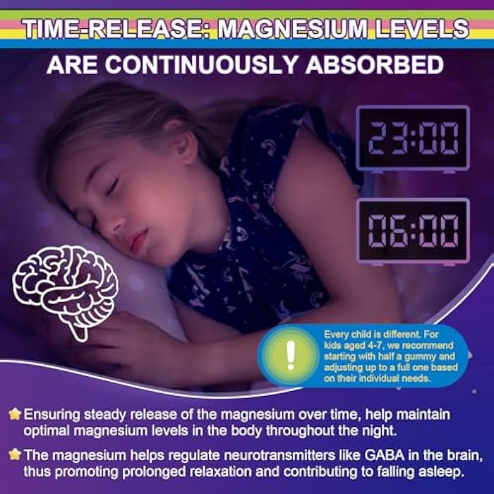 NEVISS Magnesium Glycinate Gummies for Adults & Kids 4+, Sugar Free Magnesium Bisglycinate Supplement 400/200mg with B6D3, 5HTP, L-Theanine for Sleep & Relaxation, Brain, Muscle, Melatonin Free Gummies,2Pack - Image 5