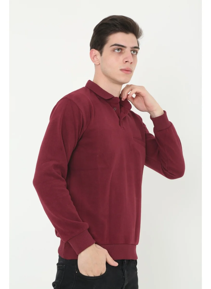 Kmk Kombin KMK Combination Men's Burgundy Collar Selanik Soft Textured Sweater