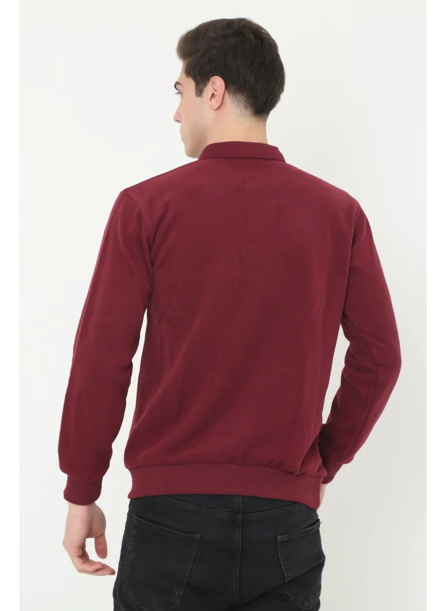 Kmk Kombin KMK Combination Men's Burgundy Collar Selanik Soft Textured Sweater
