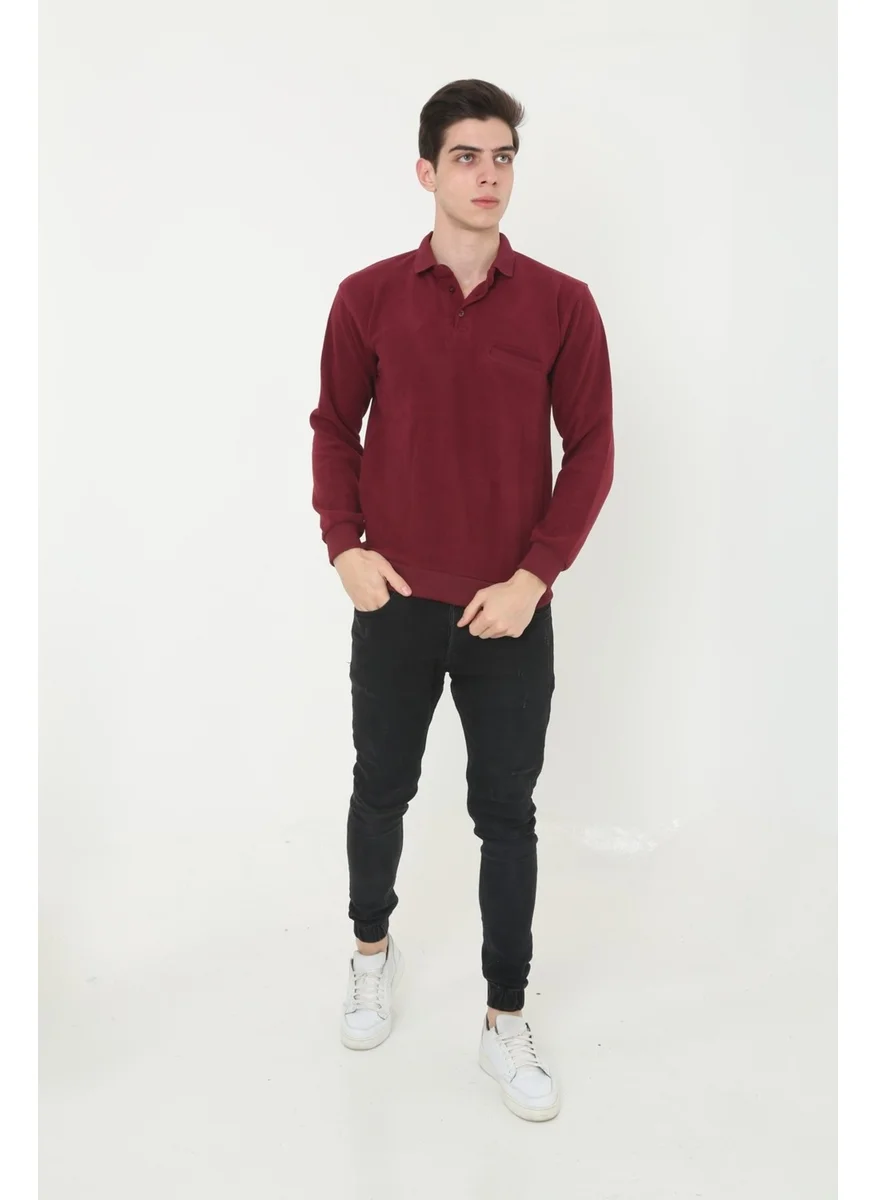 Kmk Kombin KMK Combination Men's Burgundy Collar Selanik Soft Textured Sweater