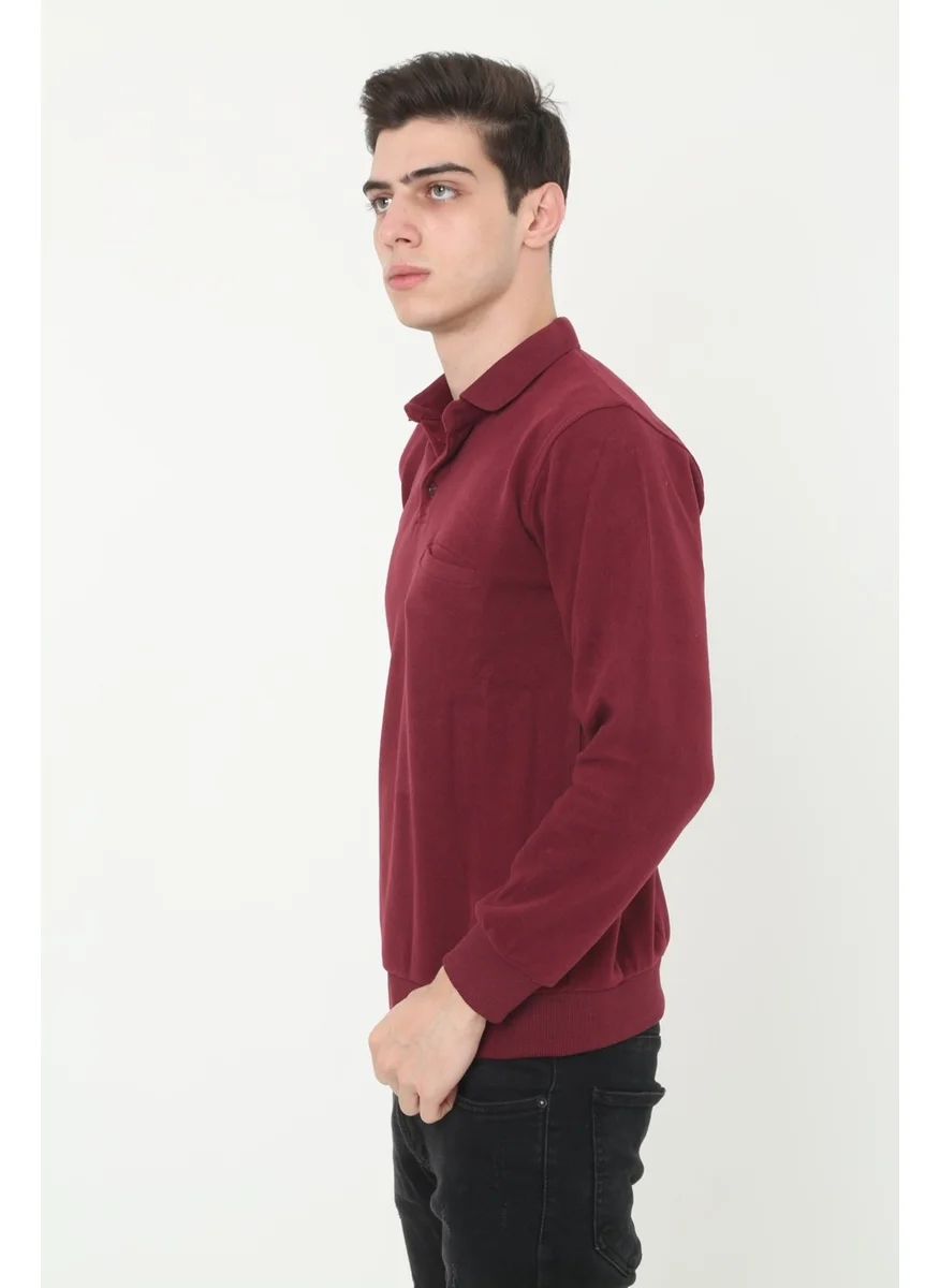 Kmk Kombin KMK Combination Men's Burgundy Collar Selanik Soft Textured Sweater